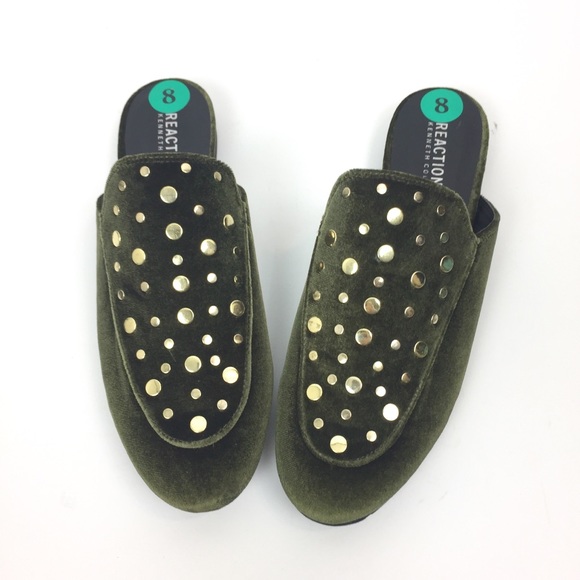 Kenneth Cole Reaction Studded Velour Mules, Green - Picture 2 of 6